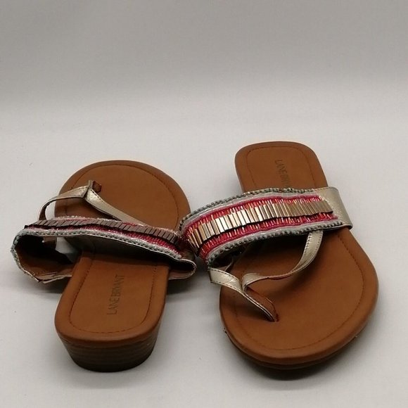 Lane Bryant Womens Wedge Heel Thong Sandal Silver/Multicolor Cushioned Sz‎ 10 W - Picture 3 of 9